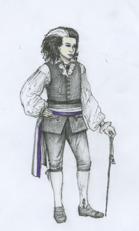 Inspired by that asexual pirate post, here’s a sketch of me wearing an ace flag sash that I&rs