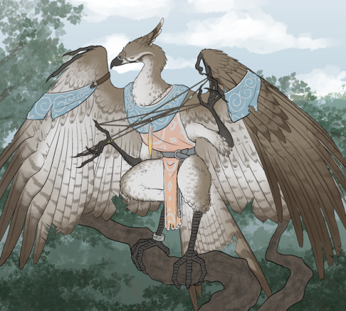 lupusdraconis: We’re giving Dungeons & Dragons another shot. My character for this campaign in an Aarakocra cleric.I wasn’t quite satisfied with the canon design of “bird head on human-shaped body with angel wings tacked on the back”. I wanted