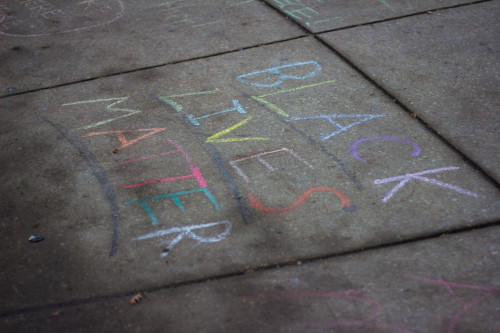 January 2017 | Women’s March in Philadelphia, PA.chalk messages seen around the parkway sidewalks.#B