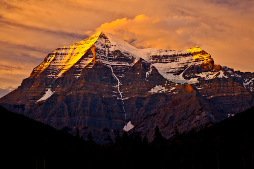 Sunset on Mt. Robson, the Mountain of the Spiral Road