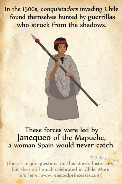rejectedprincesses:Janequeo (late 1500s, Chile): The Rebel Spain Never CaughtTons more info at the main site entry (clic