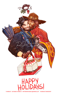 ramida-r: I’m sure Hanzo isn’t eating that cake all by himself. Happy Holidays, everyone!! Hanzo Shimada/Jesse McCree/Reaper/Overwatch © Blizzard EntertainmentArt © ramida-rTwitter / Instagram / Facebook / DeviantArt 