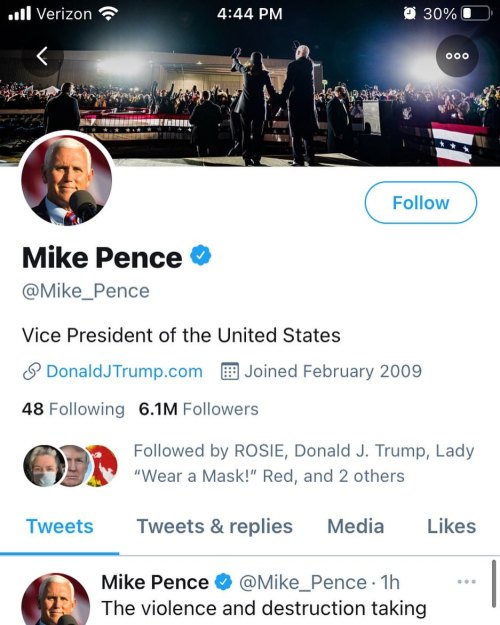 Mike Pence’s personal Twitter feed just unfollowed Trump and changed the header to Biden Harris !htt