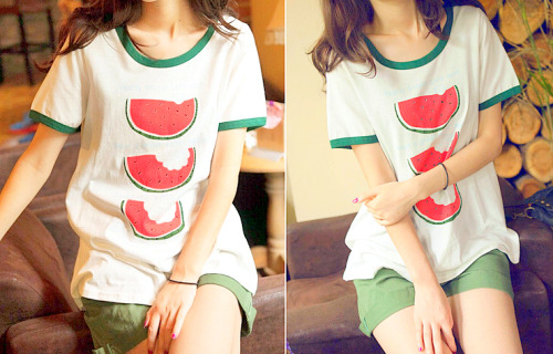 minuga-hana:(┛❍ᴥ❍﻿)┛彡 Lovely watermelon printed t-shirts use “minuga-hana” for 10% discount