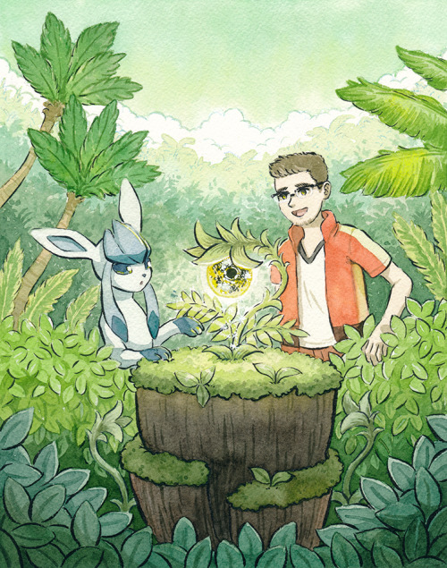 A Pokemon trainer and his Glaceon discover a rare treasure in the deep jungle! This was a commission