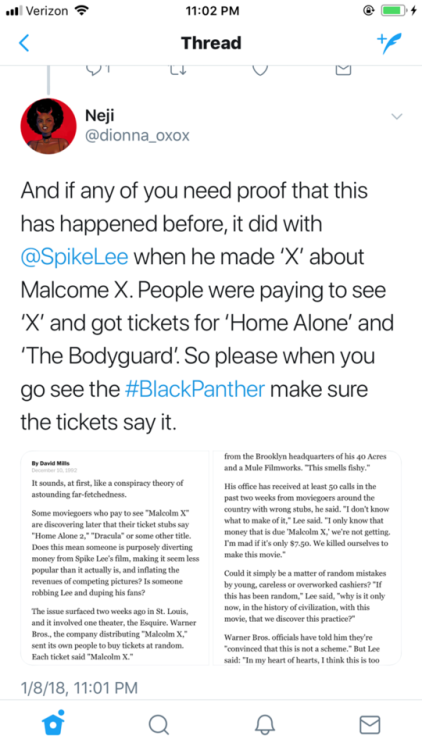 thefingerfuckingfemalefury:  dionna-xoxo: Please guys make sure your Black Panther tickets say Black Panther. Don’t let the movie theatres try and tell you they ran out of tickets and are just giving you a ticket under a different movie’a name. It’s