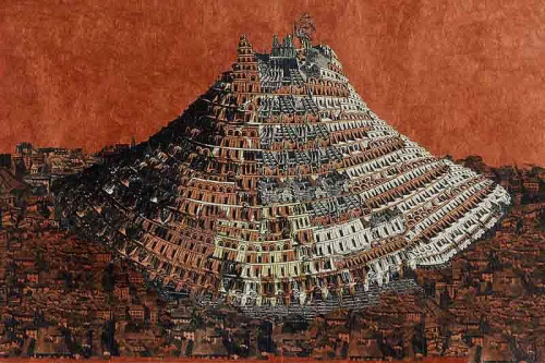 babelziggurat:Tower of Babel (sandstone). Anne Desmet.  Collage on paper. Thanx Nick Turner on 