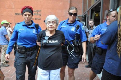 angelclark:  Hedy Epstein, 90-Year-Old Holocaust Survivor, Arrested During Michael Brown Protest  Hedy Epstein, a 90-year-old Holocaust survivor, was arrested on Monday during unrest over the death of Michael Brown,KMOV reports. Epstein, who aided Allied