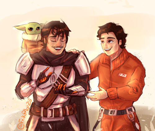 Latinos in space :D(a.k.a. Poe Damneron & Din Daddy (( + bonus Grogu ‘cause why not?)))Requested