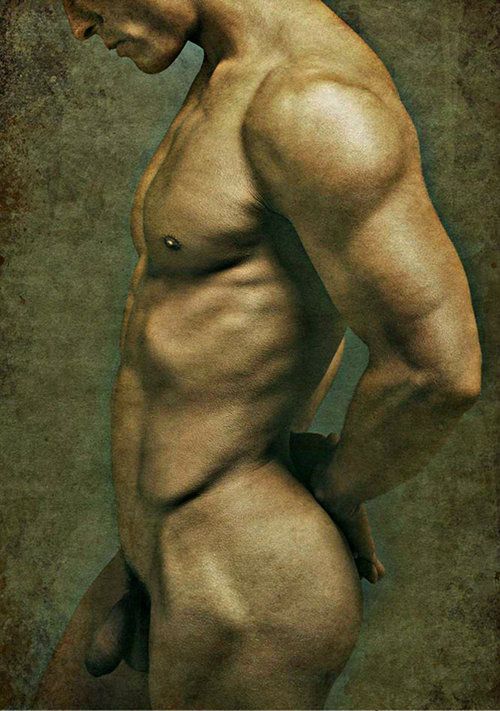 ganymedesrocks:  bobbygio:  Male Nude Torso (artist unknown)  Besides the aesthetic beauty appeal for this work by an unknown artist, the anatomic accuracy is such one could fall in the easy ploy of classifying it as an adroit photographic ‘canvas-like’