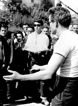 pierppasolini:  James Dean on the set of Rebel Without a Cause. 