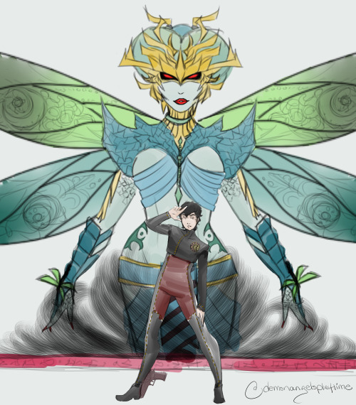 demonangelsplaytime:  Present for etharzie! Their Bayonetta Oc Lothar and his demoness Madama Ixchel. Etharzie i hope this cheers you up! I hate seeing you moody!    Btw im not good with men so drawing Lothar took so many pictures of reference to find