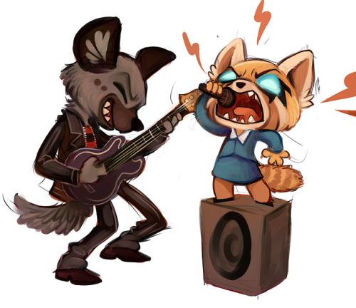 sharkie-19:Aggretsuko drawings.  A day may come when I’ll draw someone playing a guitar correctly, b