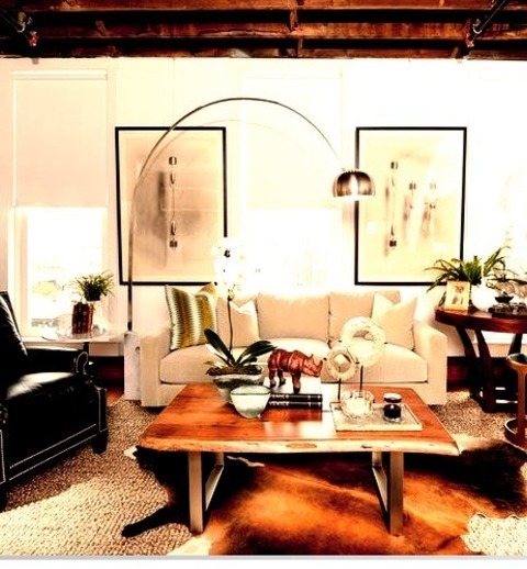 Home Bar Living Room St LouisExample Of A Mid-sized Urban Enclosed Medium Tone Wood Floor Living Room