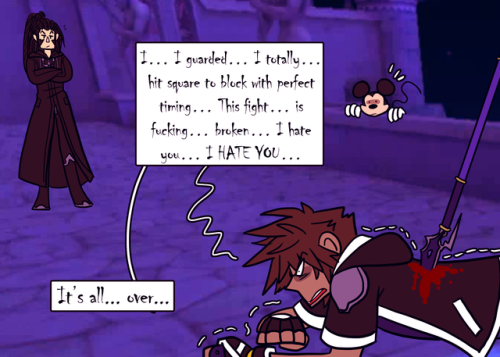 destiny-islanders:  So I was watching my friend Riordan playing Kingdom Hearts II Final Mix last night. He was wiped out during a boss fight and had the option to get Mickey’s help—but he chose to restart the fight instead. Which got me thinking…