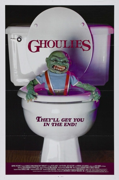 Movie poster (and VHS cover) of the 1983 horror, Ghoulies.I remember seeing this at the rental shop,