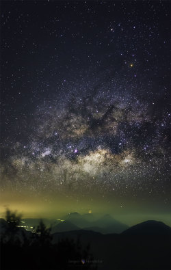 wigmund:   From Astronomy Picture Of The Day; April 13, 2015: Milky Way over Erupting Volcano Sergio Montúfar The view was worth the trip. Battling high winds, cold temperatures, and low oxygen, the trek to near the top of the volcano Santa Maria in