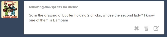 originalike:  The drawing of Lucifer holding two chicks 