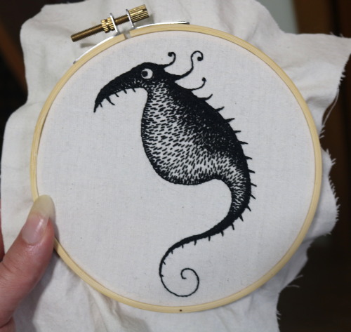Embroidered another little monster friend! I think I like the shading on the previous one better, th