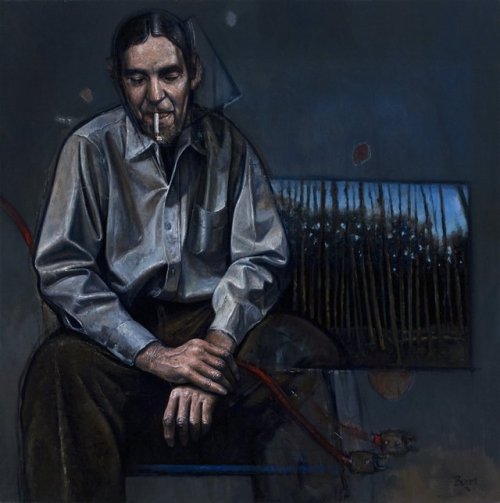 Man that Smokes   -  Alejandro BoimArgentinean,b.1964-oil on canvas , 60 x 60 cm.