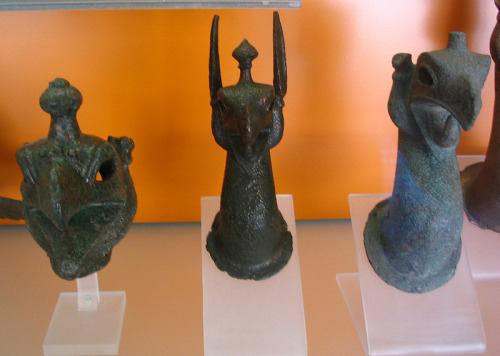 haru-mejiro:Cast bronze griffin protomes from tripod cauldrons.From the Sanctuary of Apollo at Delph