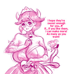 supersatansister:  A couple Valentine’s greeting sketches with Moo Princess, Florella the young witch, and  Bimbo Princess. It’s about time I give some use my OC’s!I also just got 1000 followers on twitter today, so I’ll make a commemorative image