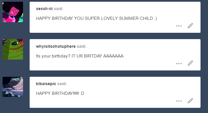 AHHHHH THANK YOU ALL SOSOSOSOSOSO MUCH IM HAVING SUCH A WONDERFUL DAY!!