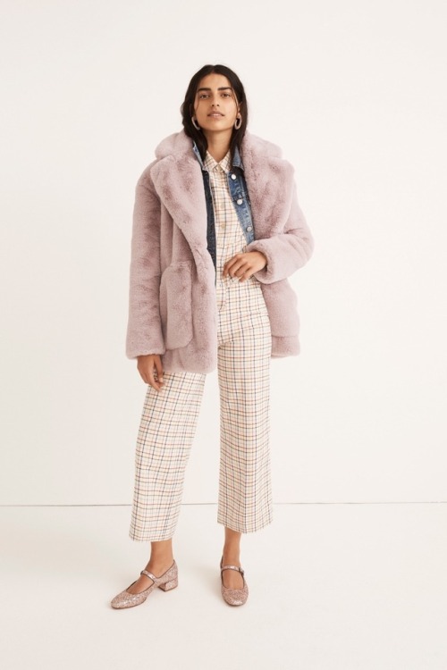 Two favorite looks from Madewell Fall 2018 RTW— demin and kerchief and a cream windowpane ankle-leng
