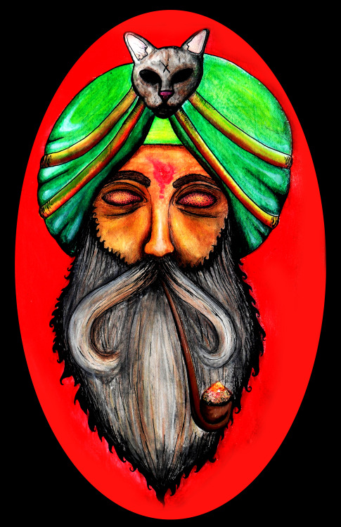 Fall of the Sage, 2013.  Acrylic, water soluble crayon, pen.