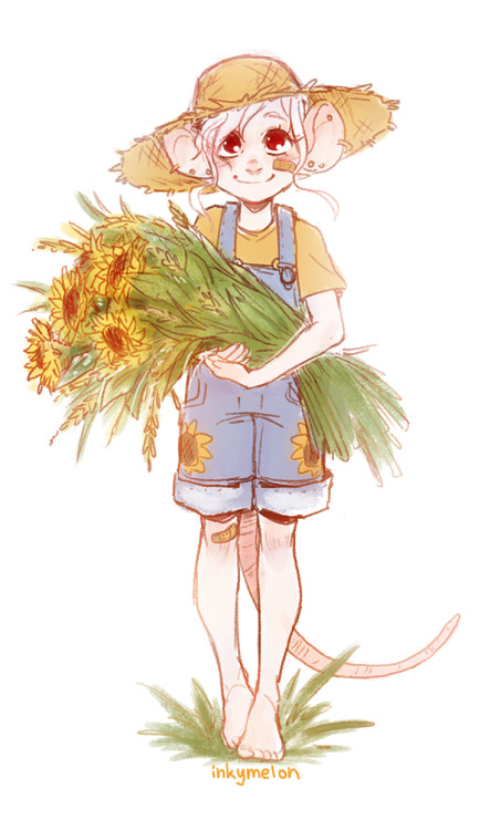 OC outfit request:Mouse wearing a sun hat and overalls