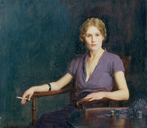 Girl with a Cigarette (1942) by Fred Elwell (England,1870-1958). Harris Museum &amp; Art Gallery. 
