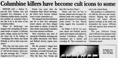 An Article From 2001 Discussing The Impact Of Eric Harris And Dylan Klebold On People (especially Teenagers).