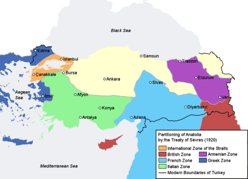 Proposed Post - World War I partition of Turkey under the Treaty of Sevres in 1919. The partition ne