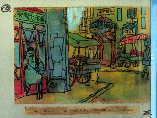 Storyboard for the animated trailer to the Billy Wilder film, Irma La Douce (1963).