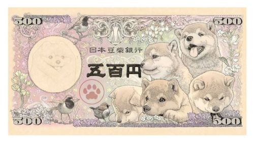 Concept Japanese banknotes with shiba by artist Ponkichi is now available as cute merchandise.