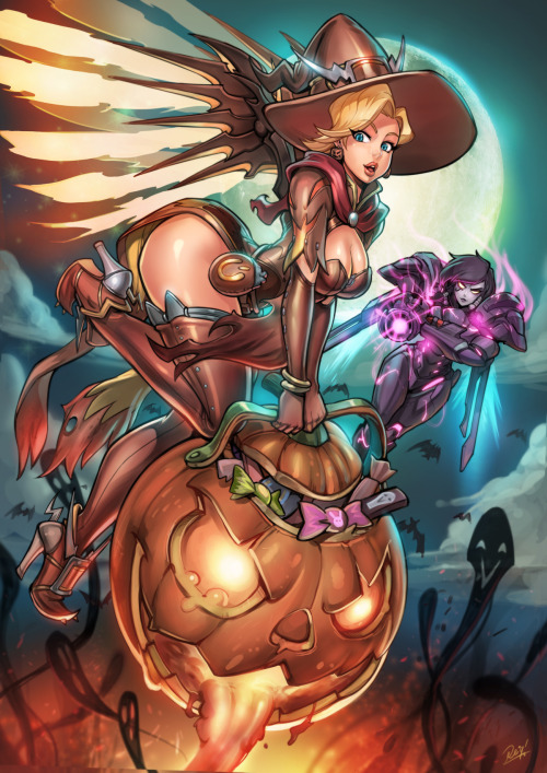 reiquintero: Overwatch Witch Mercy & Possessed Pharah Halloween Special artwork! I had an amazin