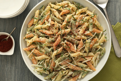 passionforpasta:Kohlrabi, a deliciously versatile vegetable, adds the perfect texture to this penne 