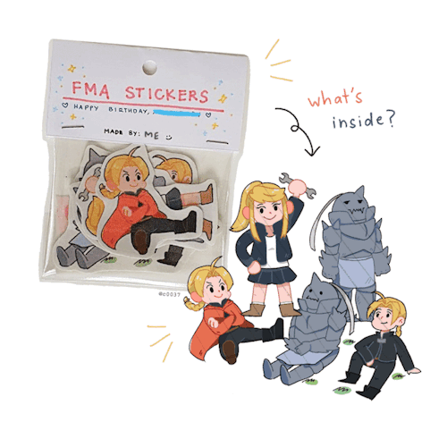 I made FMA stickers for my friend’s birthday! My first home made stickers and I’m pretty happy with 