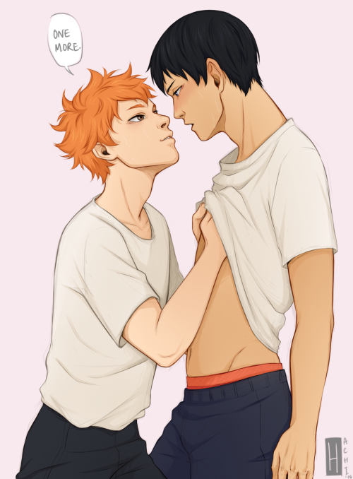 hachidraws:    “もういっかい。”3rd year Ace Hinata and his setter BF like to stay after practice for some extra one-on-one tosses (￣︶￣;)  