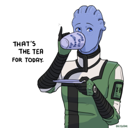 skyllianhamster:  Liara serving some tea. For the ME discord event theme “T’soni’s Tea Shop” 