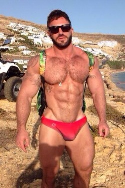 bodybuildermusclecentral:  bodybuildermusclecentral  Handsome, hairy, sexy along with an impressive bulge - WOOF