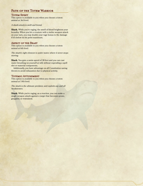 dnd-5e-homebrew: Shark Totem Warrior Barbarian by groggen2