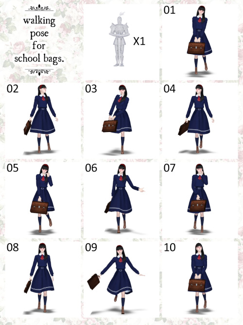 imadako: [walking pose for school bags.]DOWNLOAD/MediaFire  pose pack (10 pose.all solo pose.) + sch