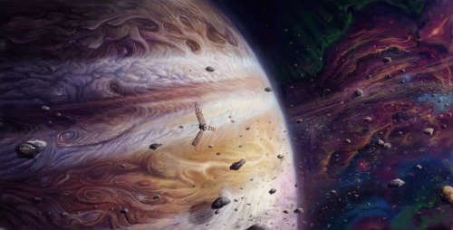 Artists rendition of Jupiter with hypothetical probe. js