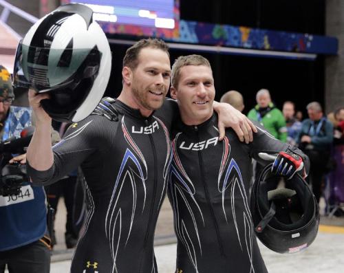 giantsorcowboys:  Hot Frakin’ Sexy Sliders! The Human Torch Christopher Fogt (Who May Be The Sexiest Man In Sochi) And His Pilot Cory Butner Heated Up The Track At The Sanki Sliding Center! Sex On A Stick, Baby!