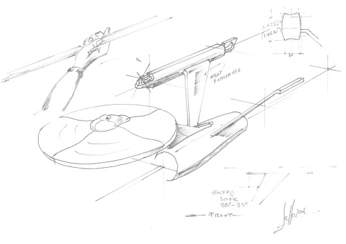 classictrek:Some of Matt Jeffries’ original sketches for the Star Trek: Phase II version of the Ente