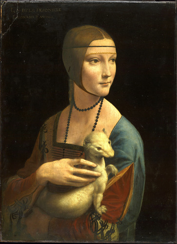artist-davinci: The Lady with an Ermine (Cecilia Gallerani), 1490, Leonardo Da Vinci Medium: oil,panel 