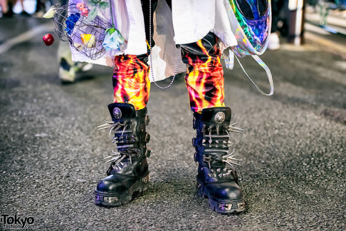 17-year-old Japanese high school student Kanji on the street in Harajuku wearing a mostly handmade a