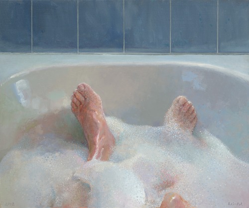 huariqueje:Feet in the bathtub  -  Rein PolDutch, b. 1949-Oil on linen , 50 x 60 cm