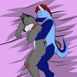 Request for Cross Blue Shepard.  Him and his boyfriend cuddling.